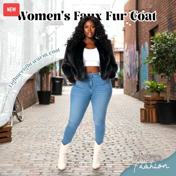 Faux Fur Coat Cropped Fuzzy Winter Jacket Long Sleeve Pockets Y2K Chic - Picture 3 of 7